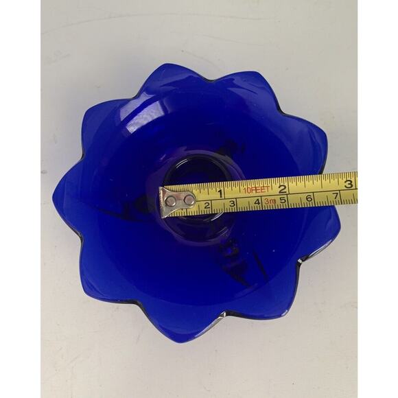 Fenton Cobalt Blue Glass Lotus Candlestick Holder Flower Vintage Home Decor - Picture 8 of 10